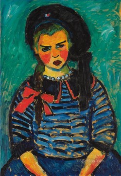 表現主義 Painting - 赤いリボンの少女 アレクセイ・フォン・ヤウレンスキー 表現主義
